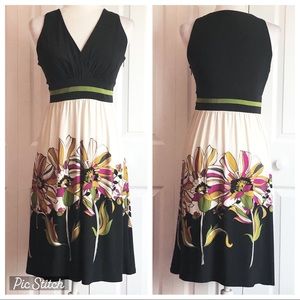 Evan-Picone Black & Cream Color Block Floral Print Midi Dress 6